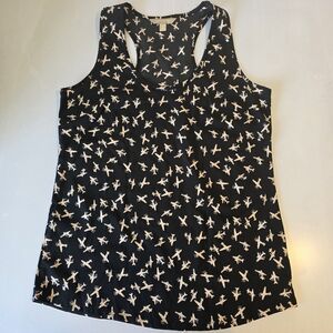 Banana Republic Airplane Print Racerback Tank Top Black Cream Women's Size XS